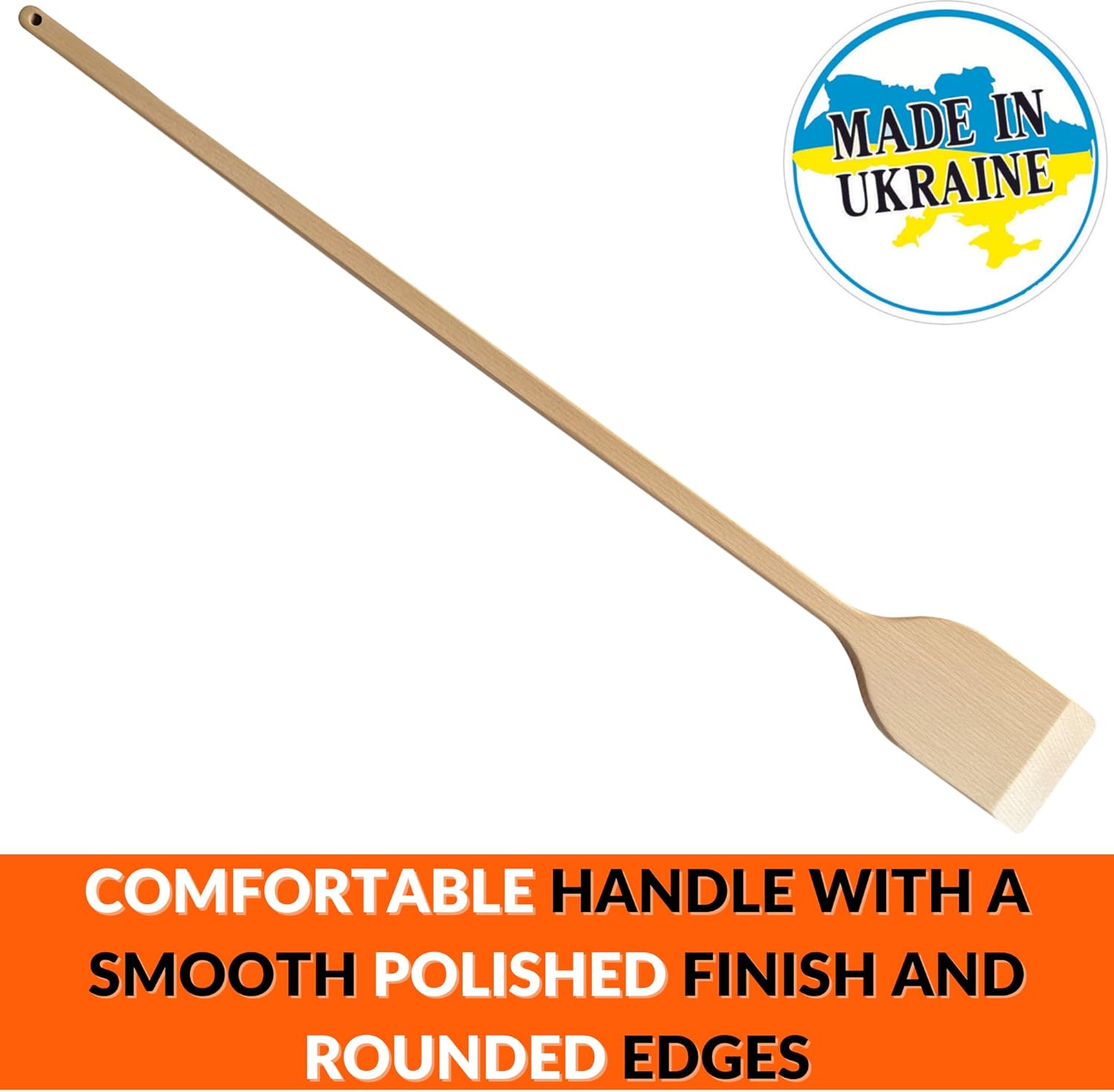 36-in Beech Heavy Duty Wooden Mixing Paddle - Made in Ukraine - Handle Long Stir for Cooking Cajun Crawfish Boil and Brewing Beer - Stirring Spatula for Brewing Mixing Grill Camping in Big Stock Pots